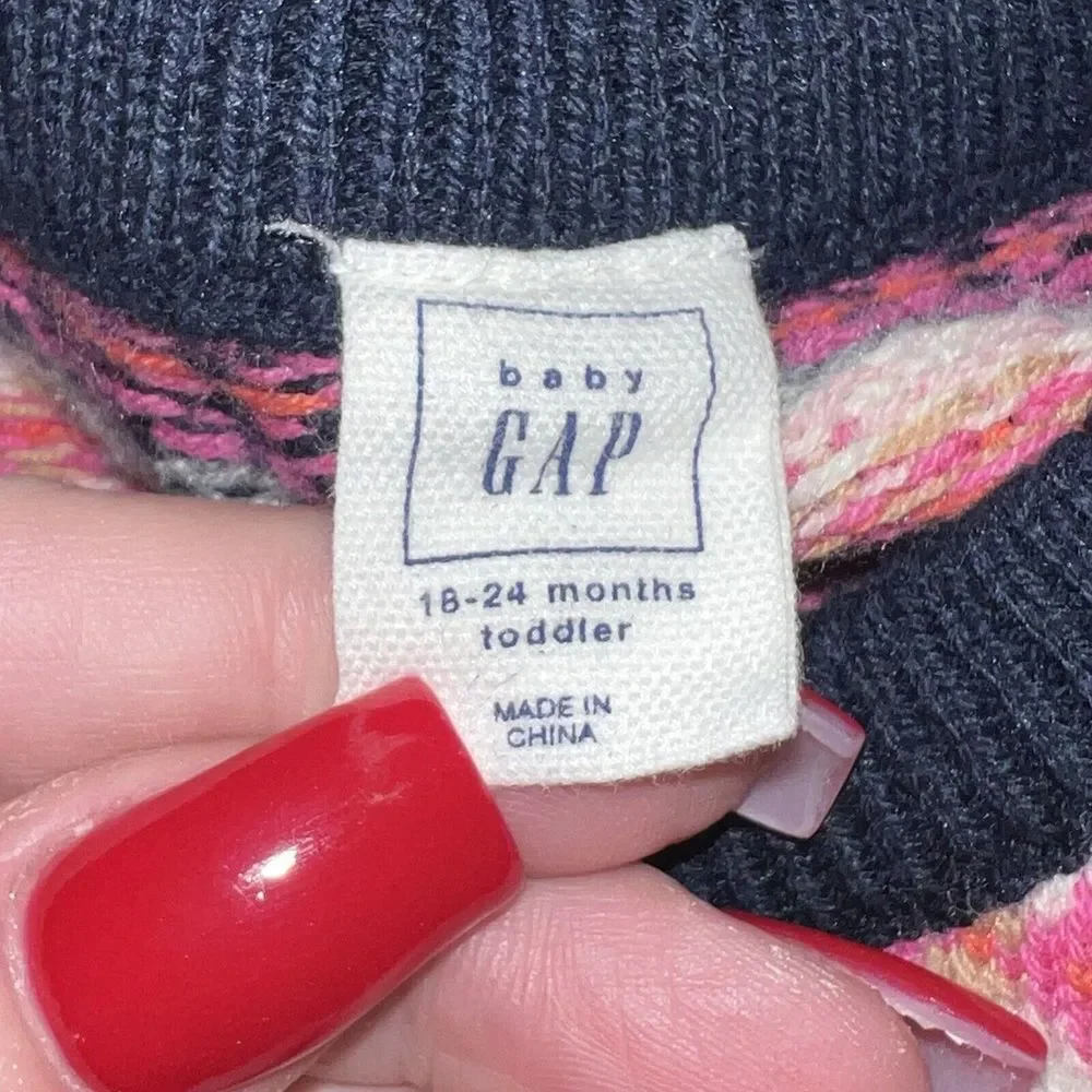 Baby Gap Girl 18-24M Wool Blend Sweater‎ Dress Long Sleeve Navy Blue Fair isle